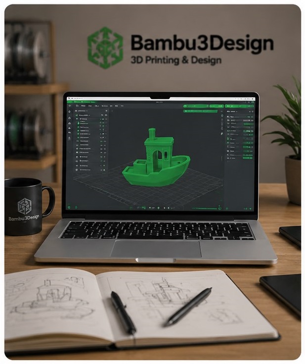3D modeling workflow displayed on a computer for product design and prototyping.