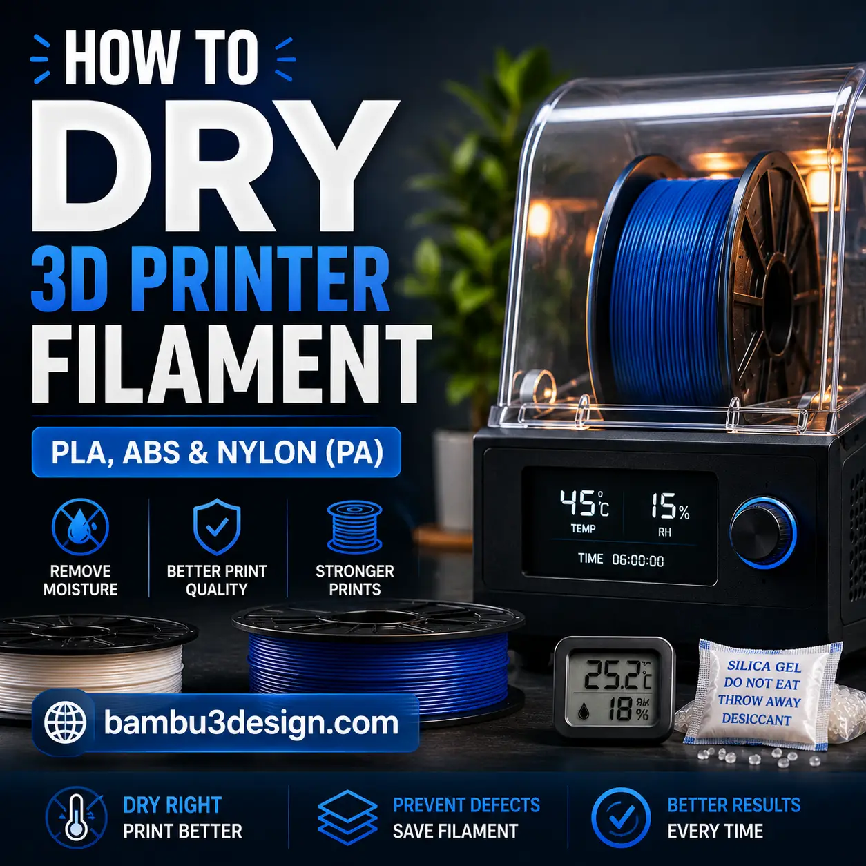 How to Dry 3D Printer Filament Properly (PLA, ABS & Nylon) – 2026 Guide