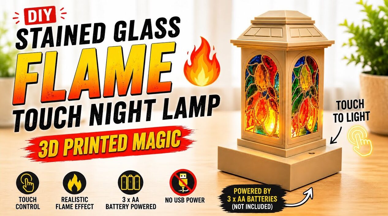 Stained Glass Flame Touch Night Lamp 3D Printed Magic