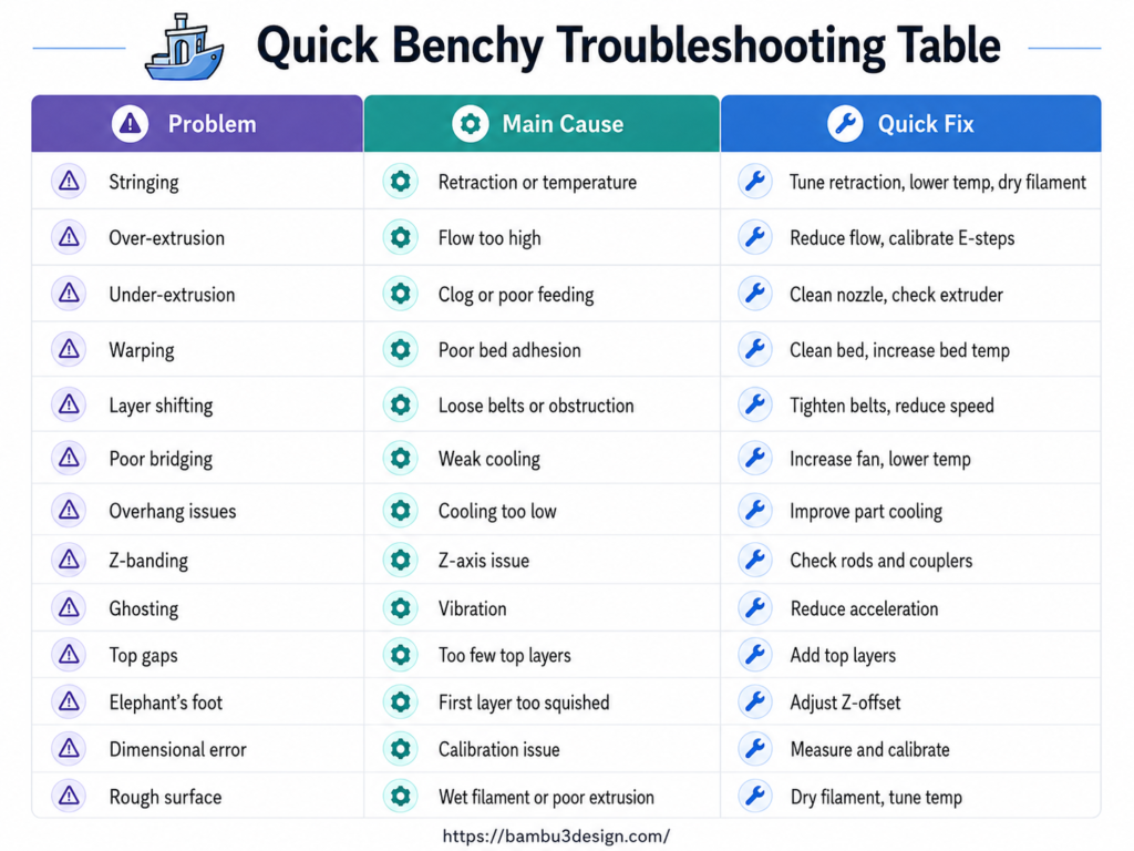 Quick Benchy Troubleshooting Table