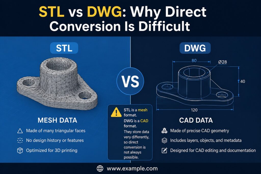 STL vs DWG: Why Direct Conversion Is Difficult