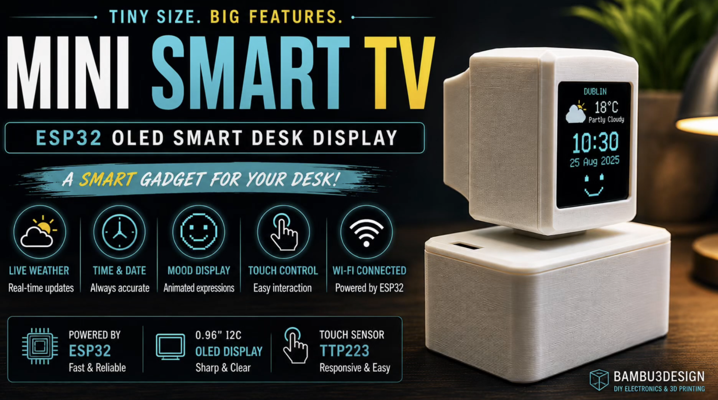 Build a Mini Smart Display with ESP32 | Weather, Clock, Touch & 3D Printing