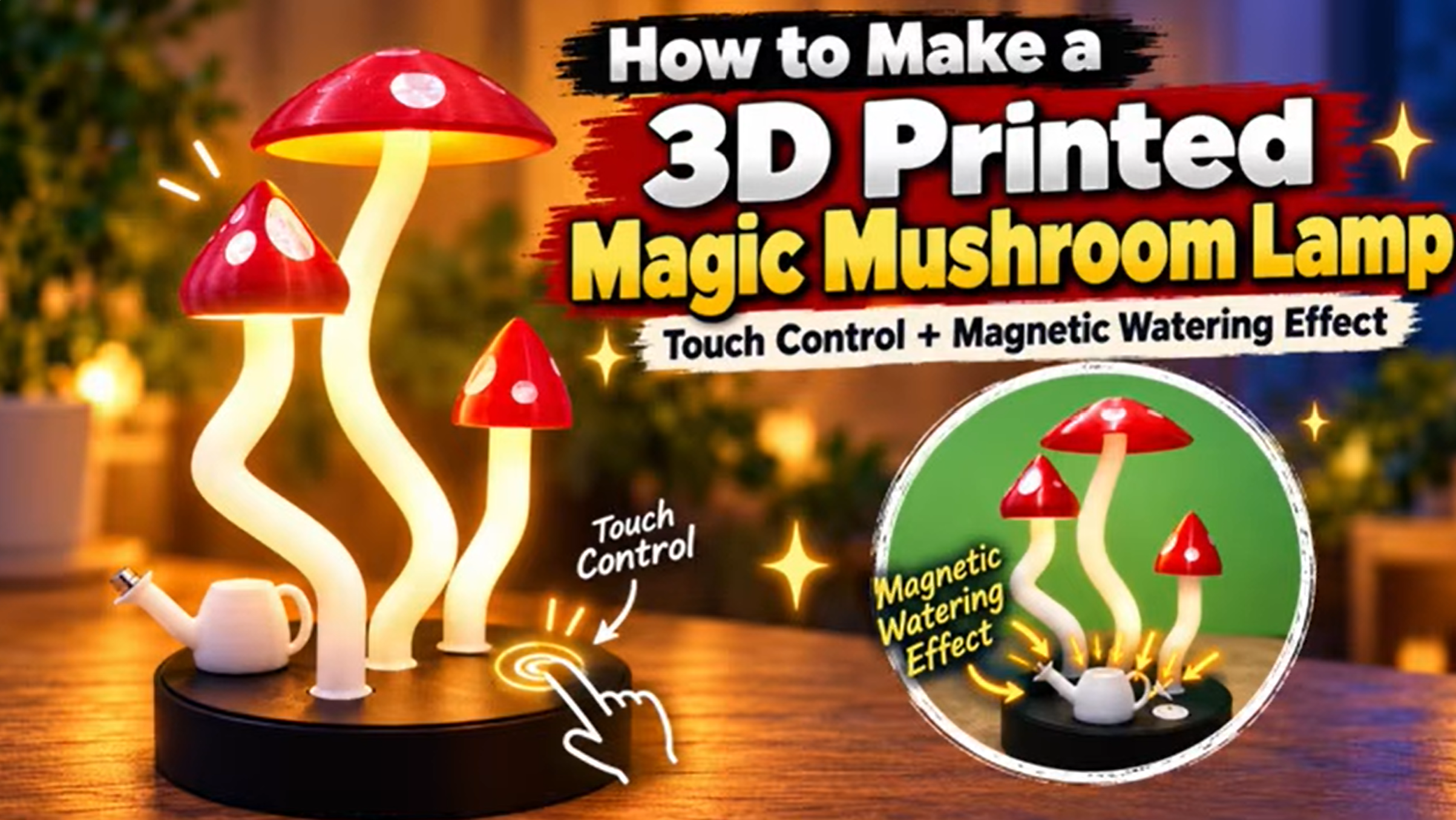How to Make a 3D Printed Magic Mushroom Lamp – Touch Control & Magnetic Watering Effect